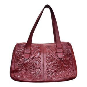 Alexis David Tooled Leather Floral Handbag Red Western Shoulder Purse